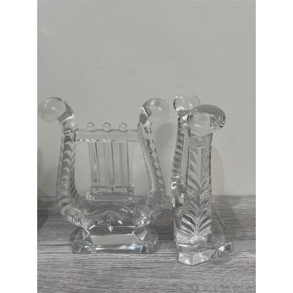 Shannon Crystal Lyre Harp Bookends 24% Lead Crystal Slovakia Set‎ of 2 Clear - Picture 3 of 7